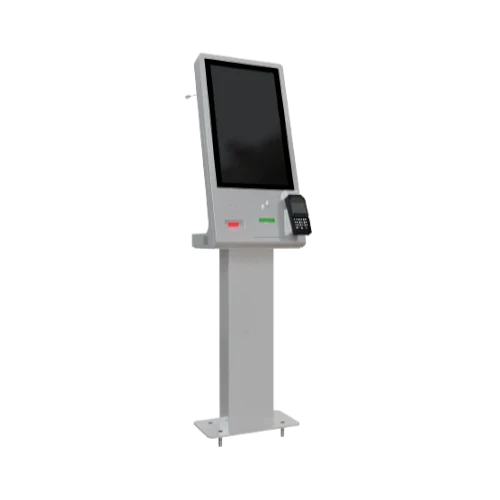 Kiosco de autoservicio interactivo con pantalla táctil, terminal digital para la consulta de información, realización de trámites y transacciones sin asistencia